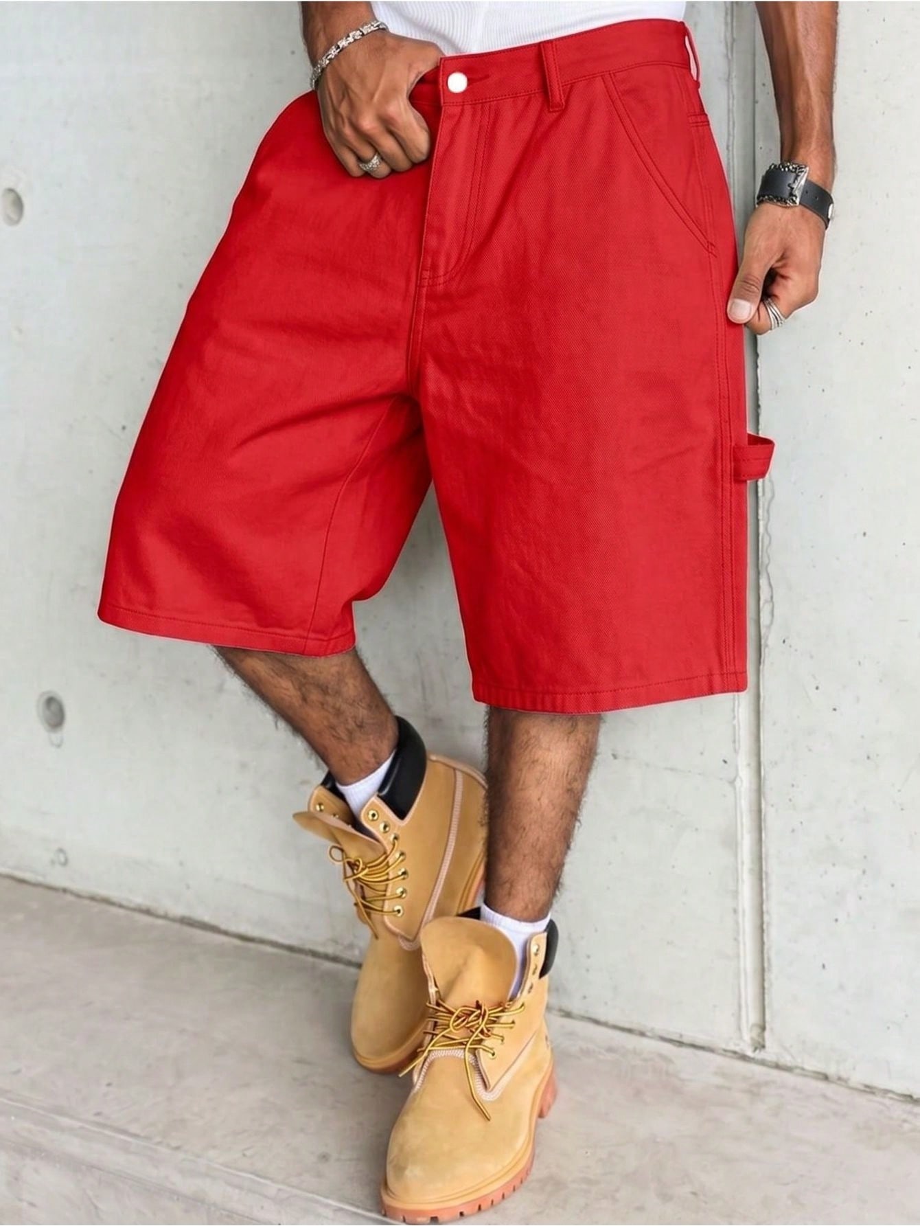 Woodworking Overalls - Pantalones cortos de mezclilla holgados para