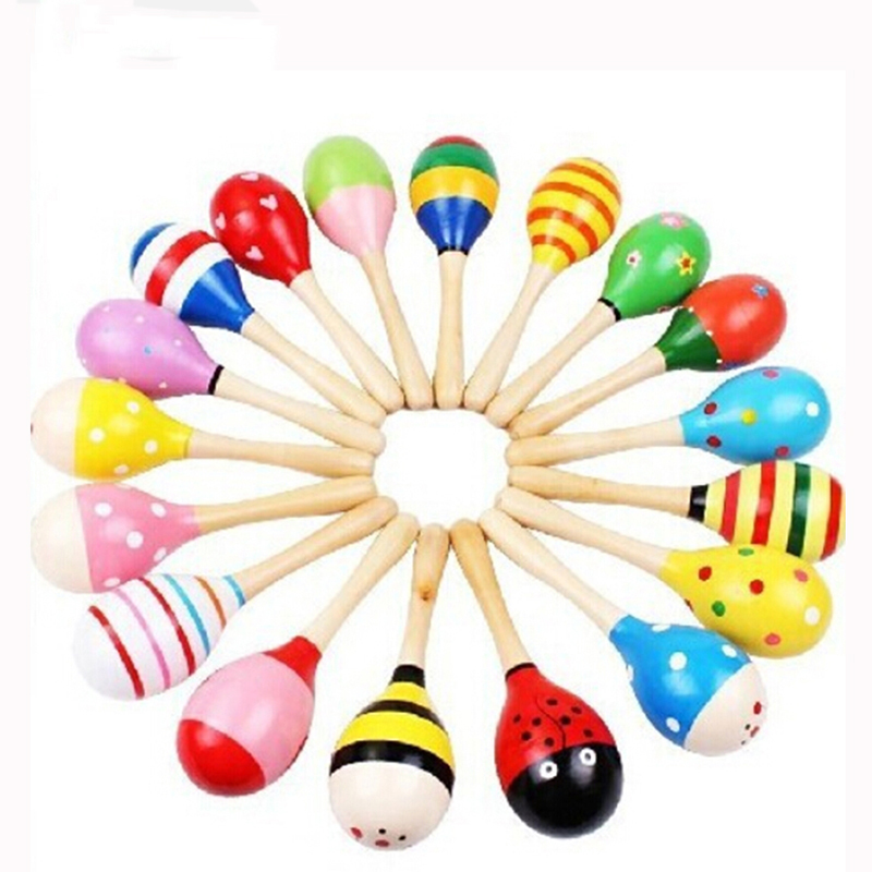 Woodworking Kids Toys - Sonajeros pequeños de madera coloridos, Maracas